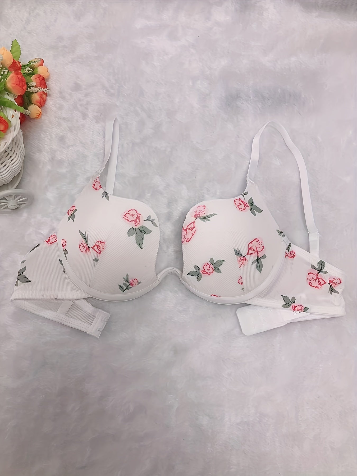 Floral Print Bralette Bra Comfy & Casual Push Up Everyday Bra