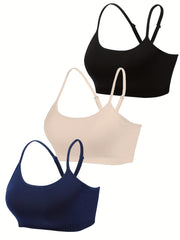 3pcs Criss Cross Back Cami Tops Slim Sports Crop Top Women's Lingerie
