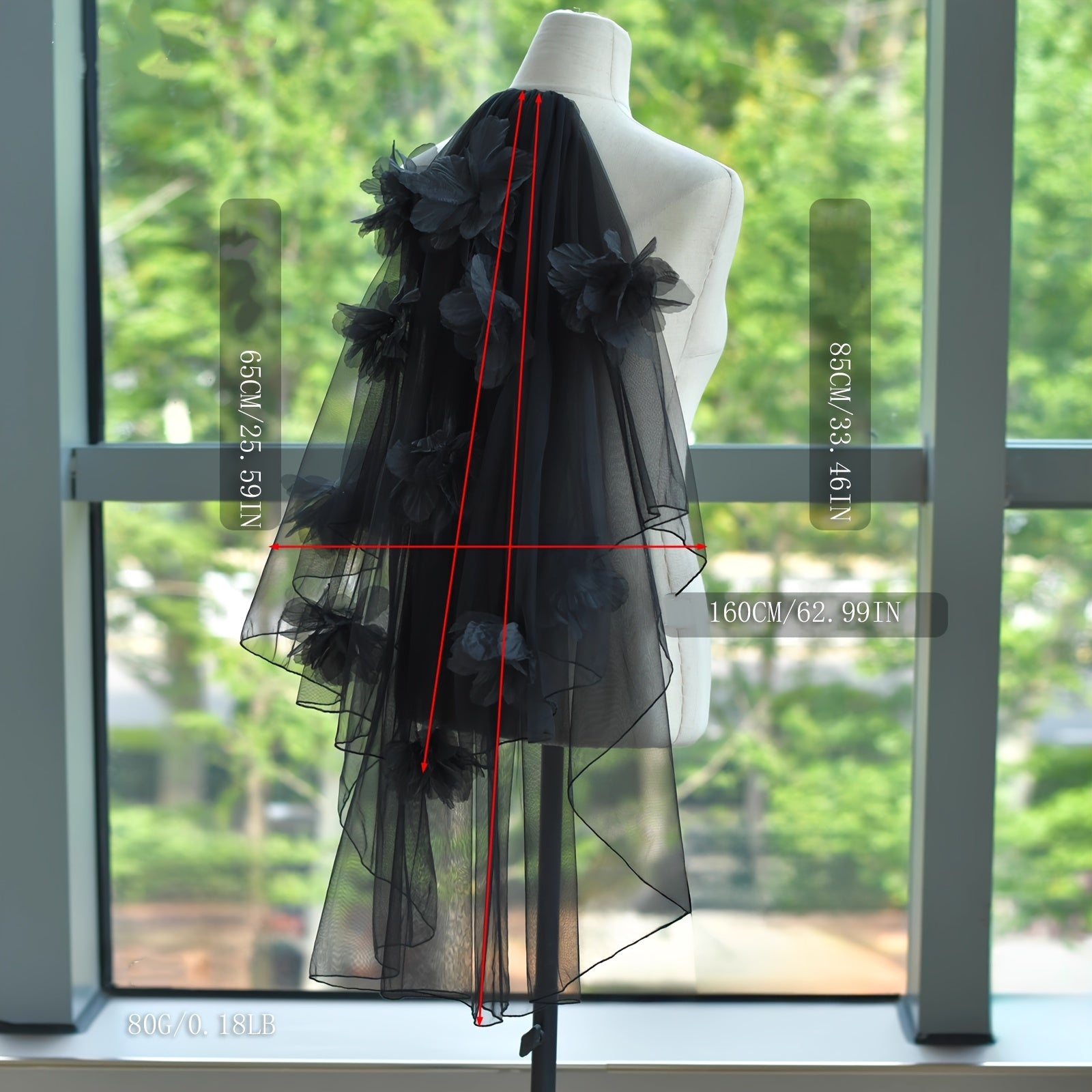 Double Layer Tulle Veil w/ Floral Lace Edge, Comb Sheer Train