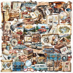 50pcs Vintage Travel Stickers Retro Adventure Designs Self Adhesive Decals