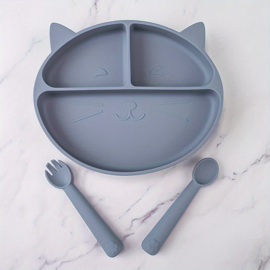 Toddler Plates Silicone Infant Eating Set Cat 3-5pcs