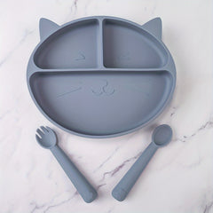 Toddler Plates Silicone Infant Eating Set Cat 3-5pcs