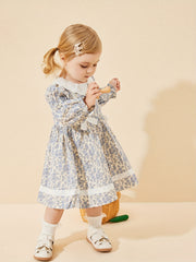 Baby Girls Floral Dress Lace Bowknot Ruffle Long Sleeve Princess Dress