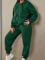 Solid Short Sleeve Hooded Sweatshirt & Joggers Set