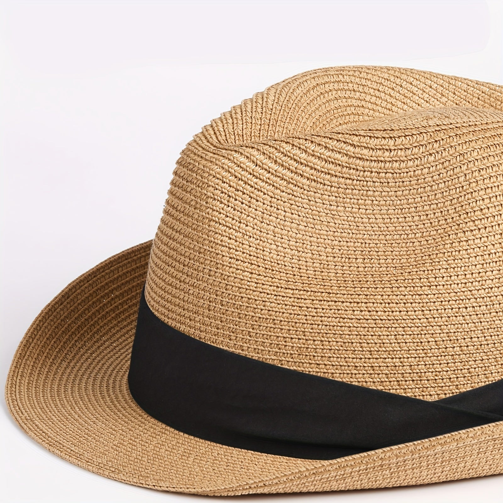 Short Brim Sun Hat Foldable Straw Jazz Hat Fedora Cap Outdoor Beach Hat