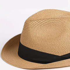 Short Brim Sun Hat Foldable Straw Jazz Hat Fedora Cap Outdoor Beach Hat