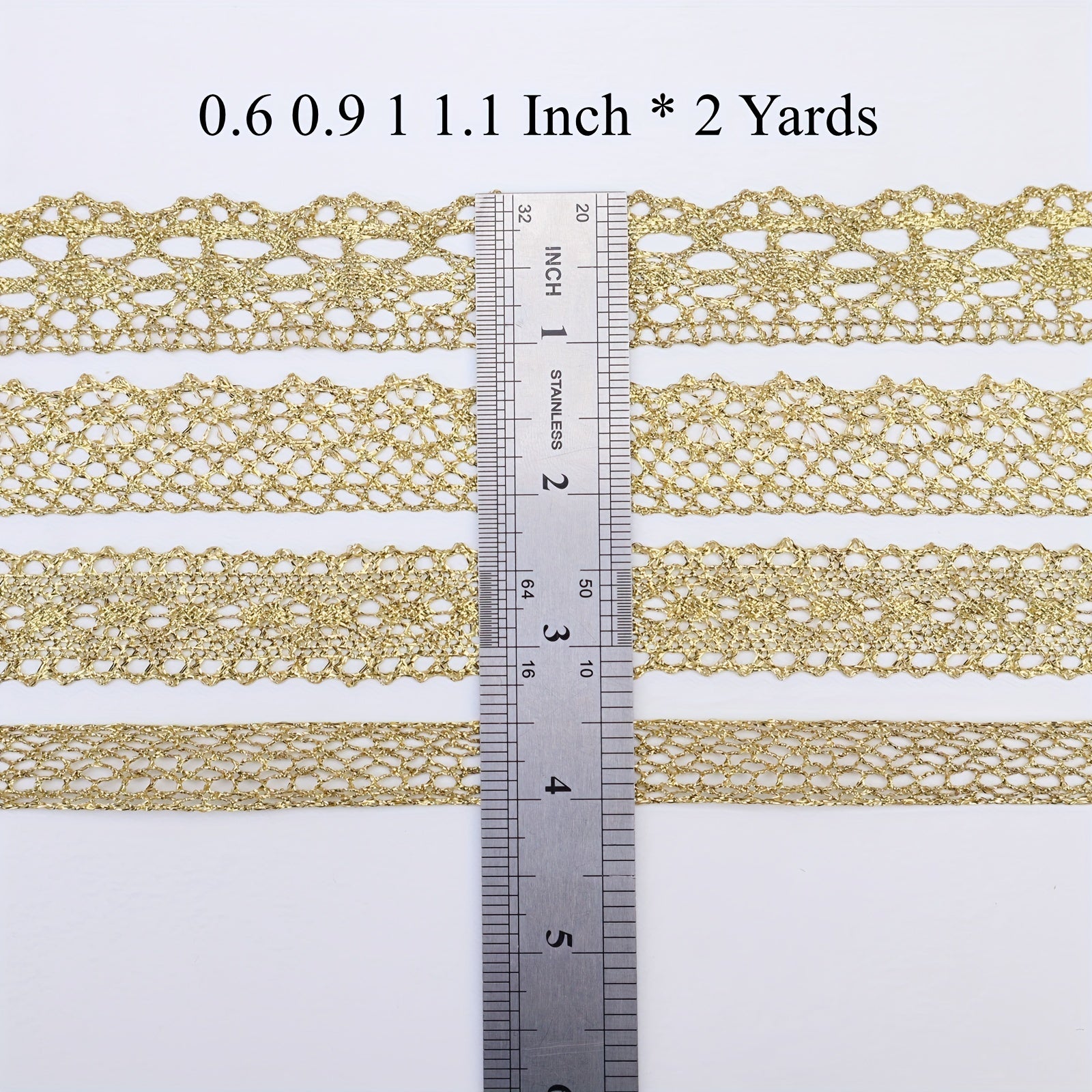 2 Yards Golden Lace Trim Crochet Lace Ribbon for Bridal Wedding D