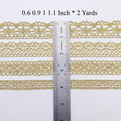 2 Yards Golden Lace Trim Crochet Lace Ribbon for Bridal Wedding D