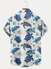 Hawaiian Style Turtle Print Men's Short Sleeve Shirt