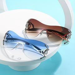 Y2K Snake Charm Sunglasses Wrap Around Rimless UV400 Sun Shades