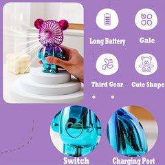 Bear Portable Fan Ultra Quiet Strong Wind 3 Speed Adjustable USB Powered Fan