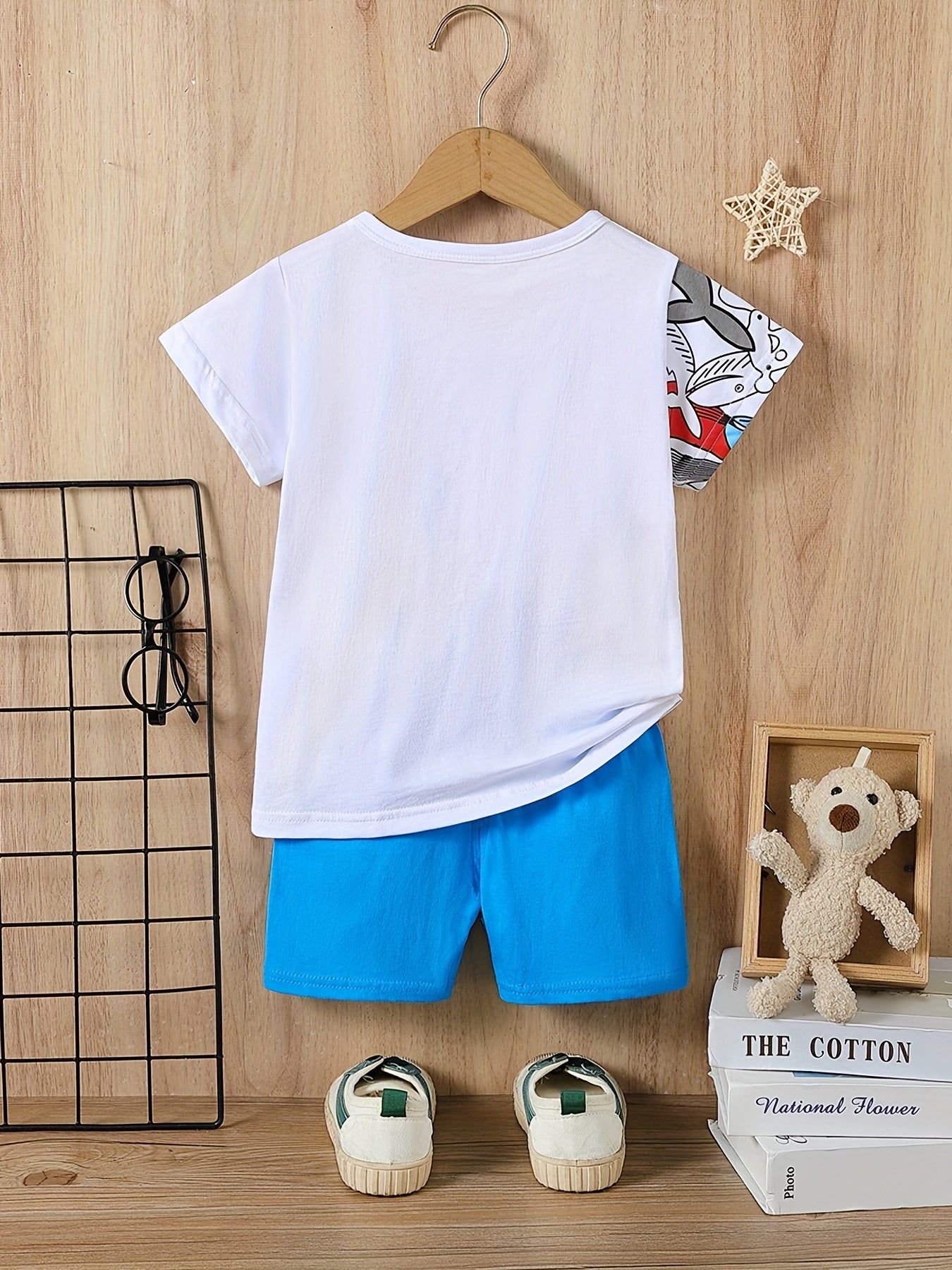 Boys Whale Print Casual Outfit T-shirt & Shorts Kids Summer Clothes Set