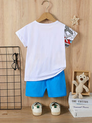 Boys Whale Print Casual Outfit T-shirt & Shorts Kids Summer Clothes Set