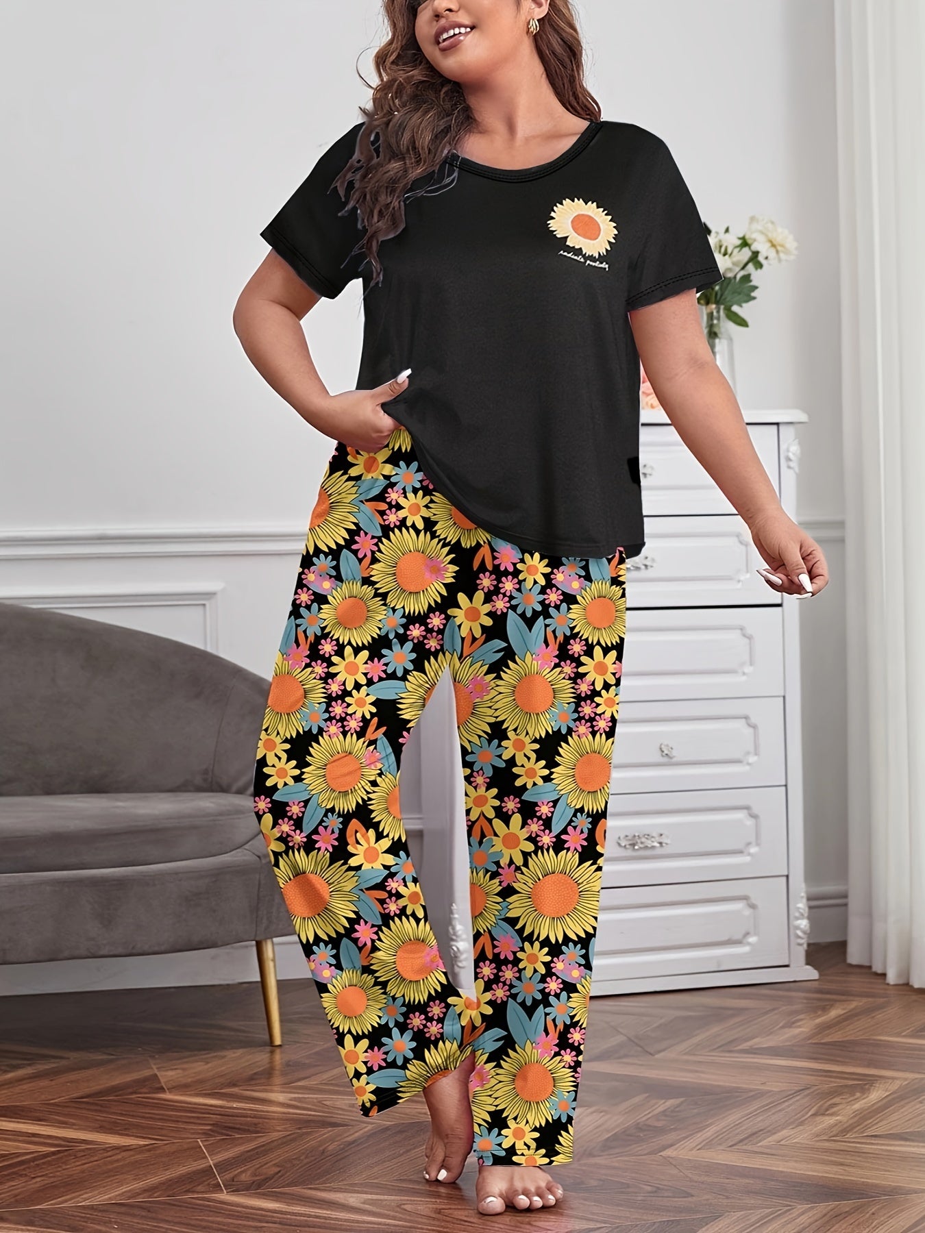 Sunflower Print Tee & Pants PJ Set