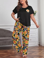 Sunflower Print Tee & Pants PJ Set