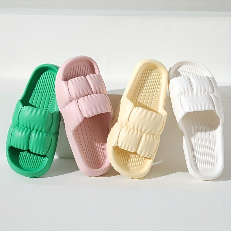 Women's Solid Ruched Slides Soft Sole Casual Pillow Lightweight Home Shoes