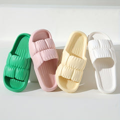 Women's Solid Ruched Slides Soft Sole Casual Pillow Lightweight Home Shoes