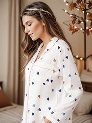 Heart Print Pajama Set Long Sleeve Top & Pants