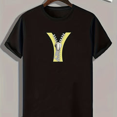Zipper Print Men's Comfy T-shirt for Outdoor Summer