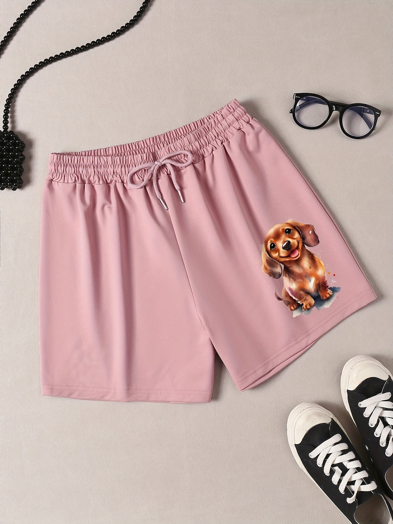 Women's Plus Dog Print Drawstring Pajama Shorts