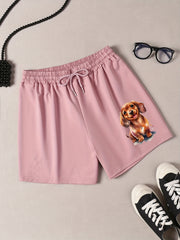 Women's Plus Dog Print Drawstring Pajama Shorts