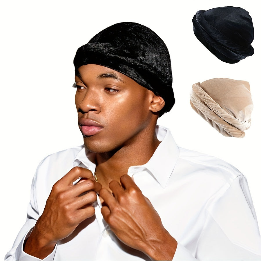 Golden Velvet Mens Headband Cap Elastic Soft Solid Cap