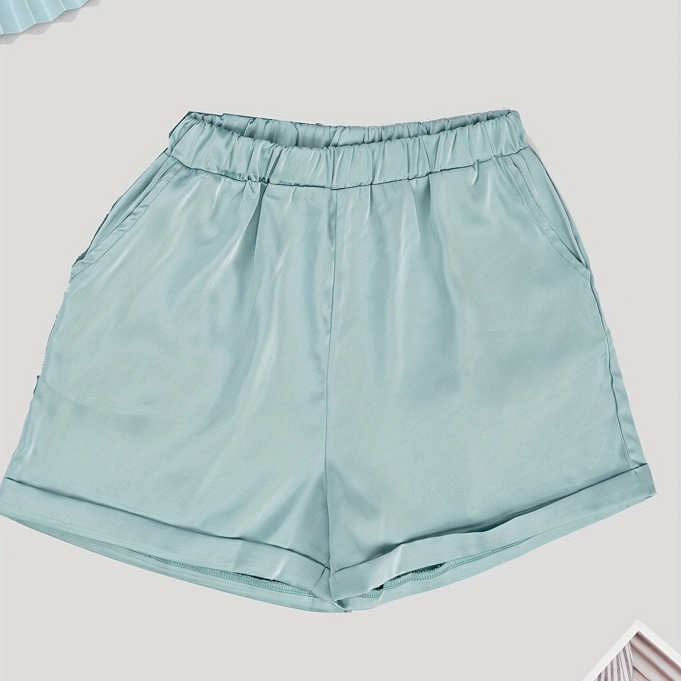 Solid Casual Elastic Waist Wide Leg Summer Shorts With Pockets