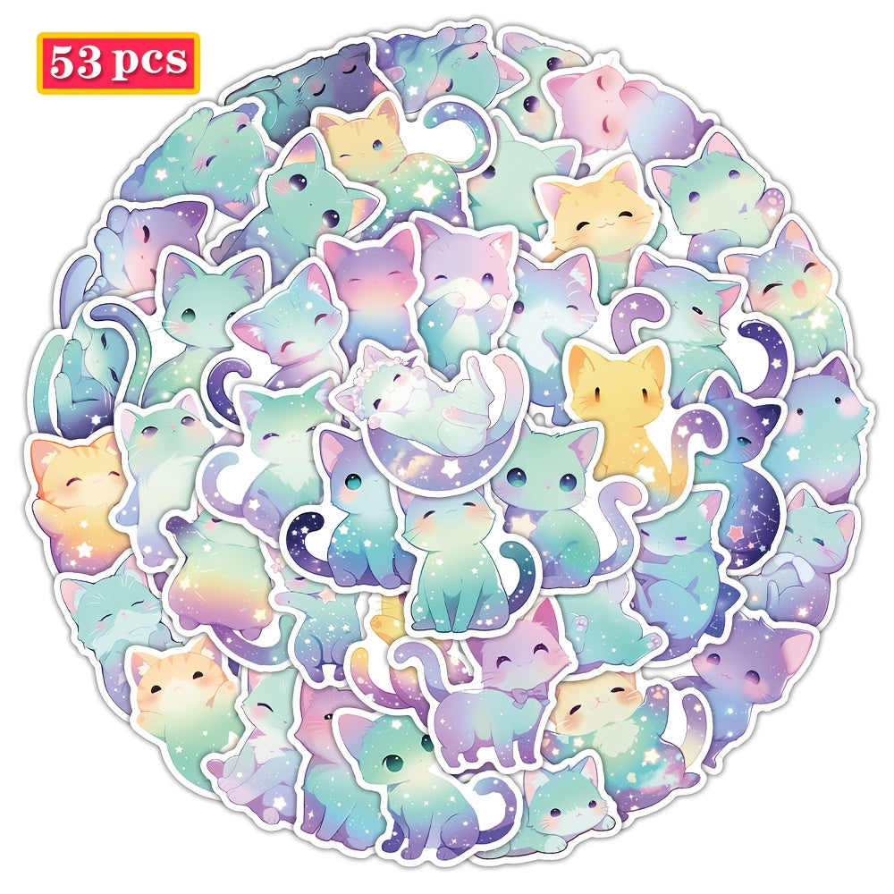 53pcs Cartoon Starry Sky Cats Funny Stickers Waterproof Vinyl Stickers