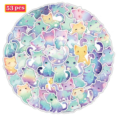 53pcs Cartoon Starry Sky Cats Funny Stickers Waterproof Vinyl Stickers