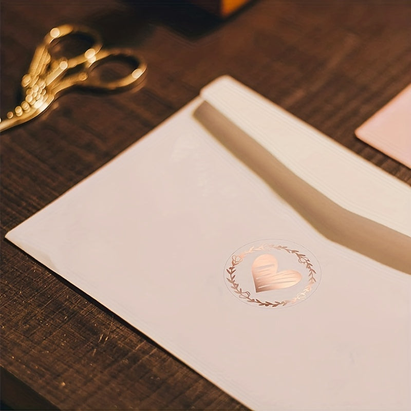 80pcs Heart Adhesive Packaging Label Rose Golden Wedding Invitations