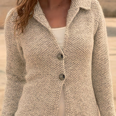 Solid Polo Collar Button Front Cardigan Casual Sweater