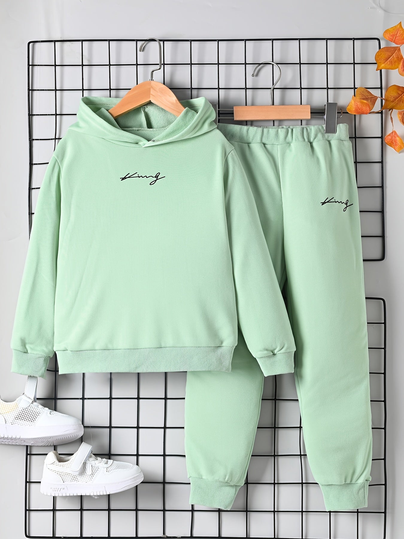 Boys Long Sleeve Hoodie & Sweatpants Set Letter Print Sports Casual Kids Clothes