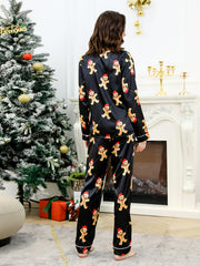 Christmas Satin Pajama Set Long Sleeve Blouse & Elastic Waistband Pants