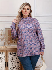 Boho Blouse Women's Plus Allover Print Mock Neck Pullover Shirt Top