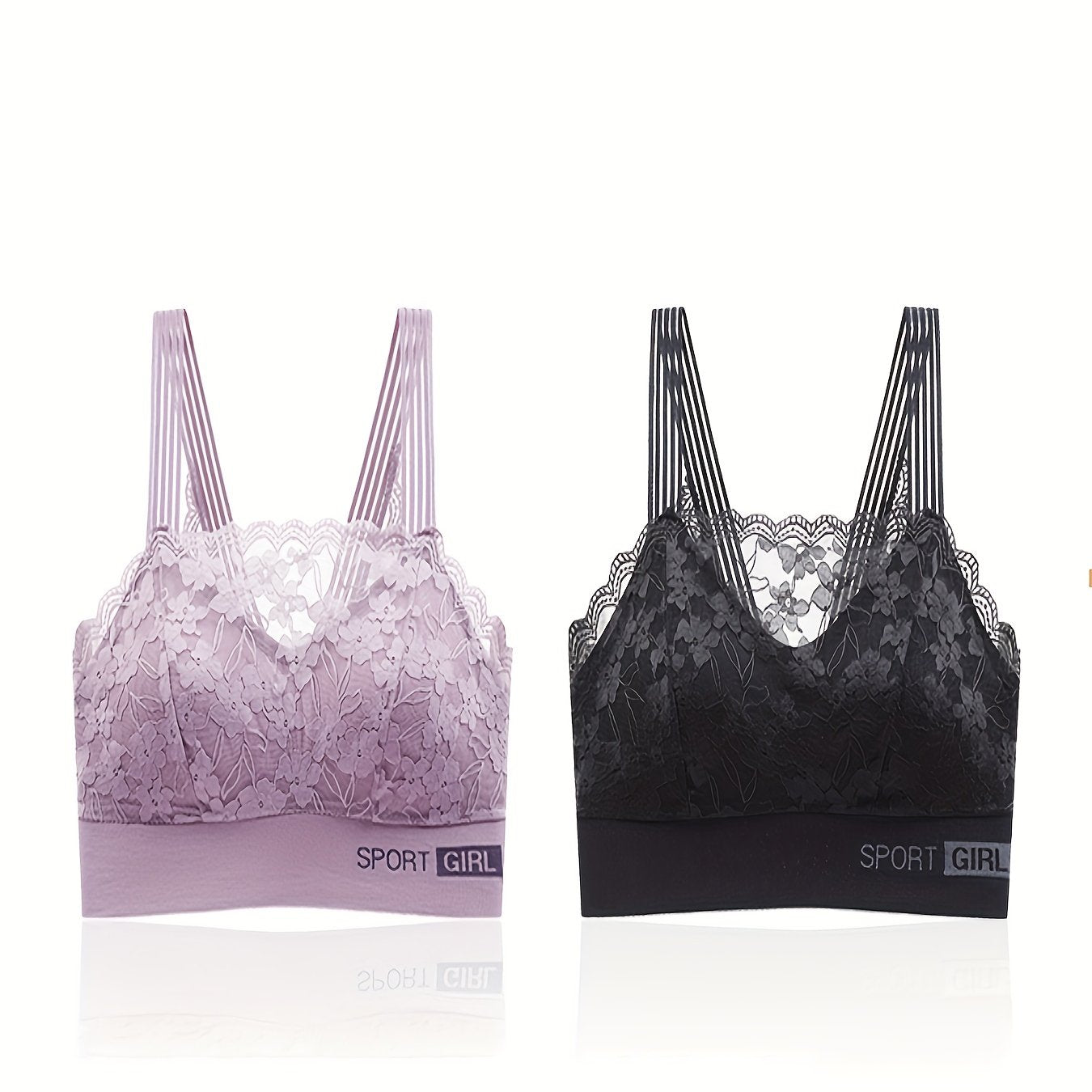 2pcs Lace Wireless Bra Breathable Scallop Trim Lingerie