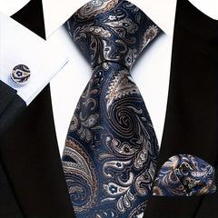 Men's Floral Plaid Necktie Handkerchief Clip Set