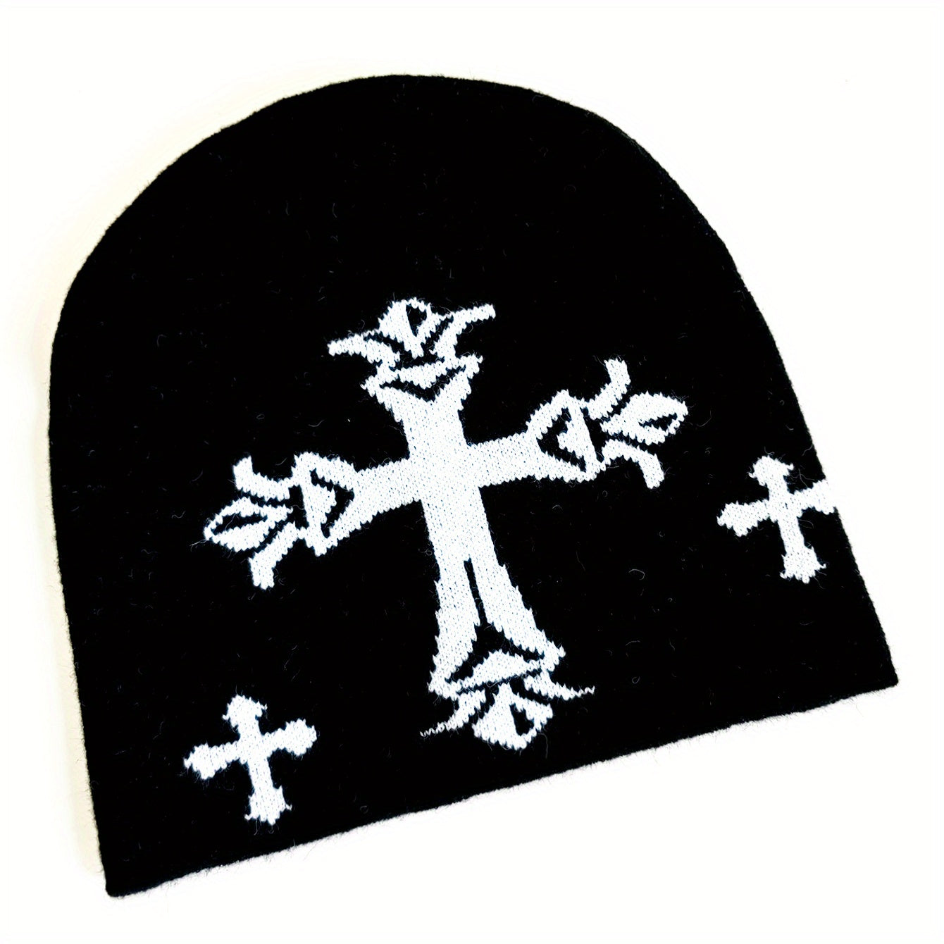 Gothic Cross Jacquard Beanie Vintage Unisex Warm Knit Hat