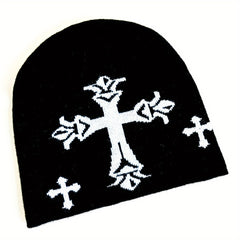 Gothic Cross Jacquard Beanie Vintage Unisex Warm Knit Hat