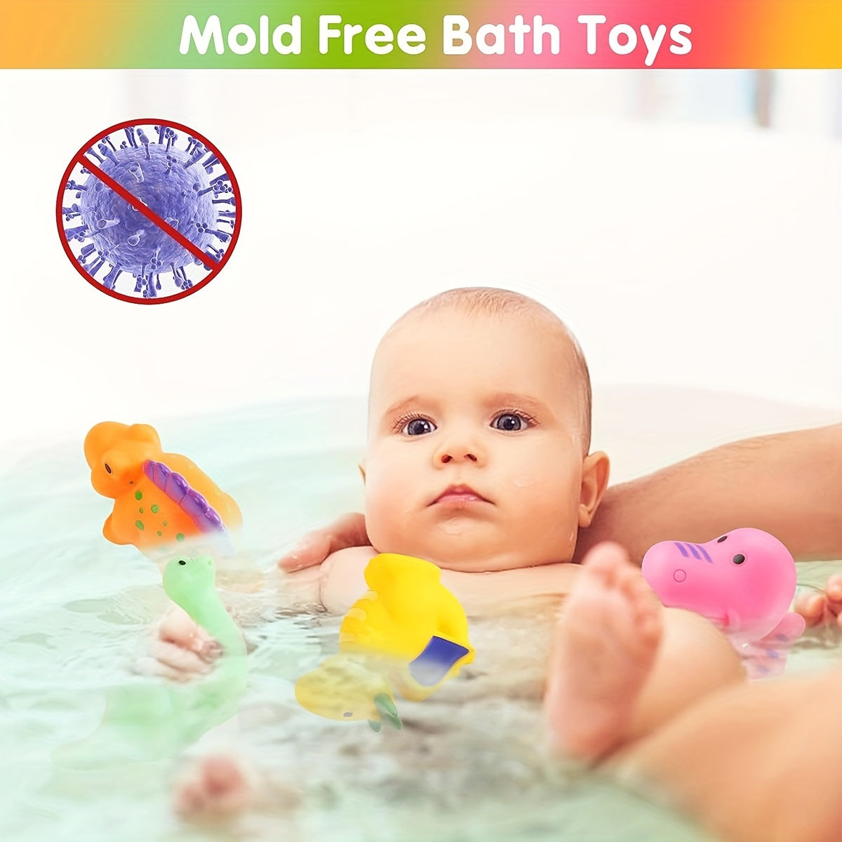 6 Pcs Dinosaur Bath Toys for Toddlers No Hole No Mold Bath Toys