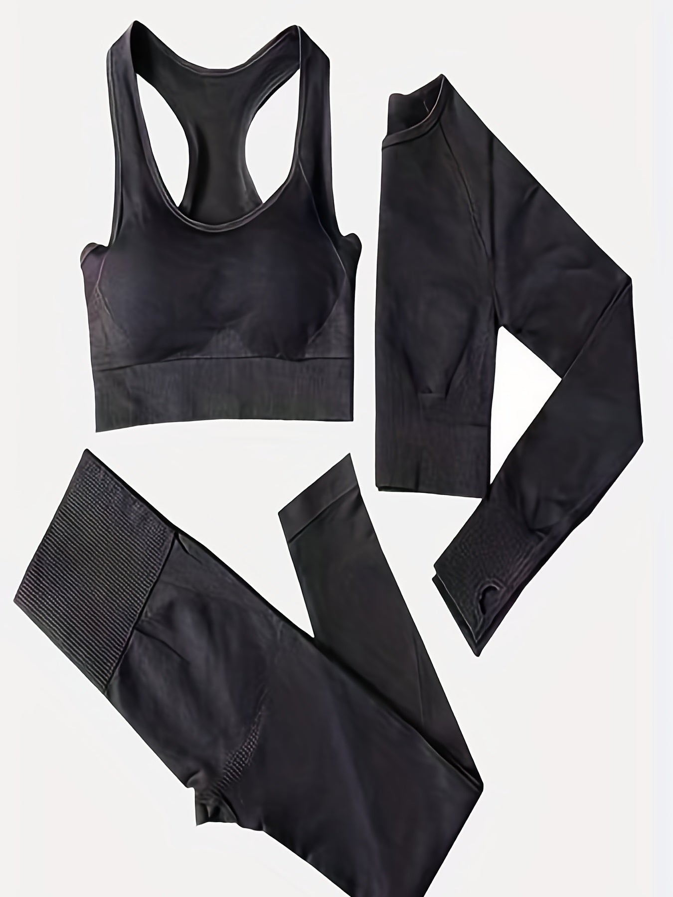 3pcs Solid Sports Suits Sports Bra & Top & Leggings Women's Activewear