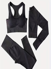 3pcs Solid Sports Suits Sports Bra & Top & Leggings Women's Activewear