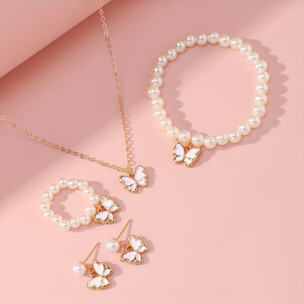 Butterfly Charm Faux Pearl Jewelry Set for Kids