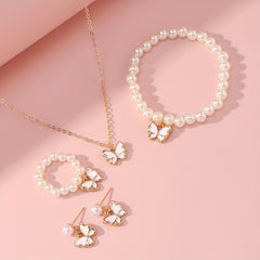Butterfly Charm Faux Pearl Jewelry Set for Kids