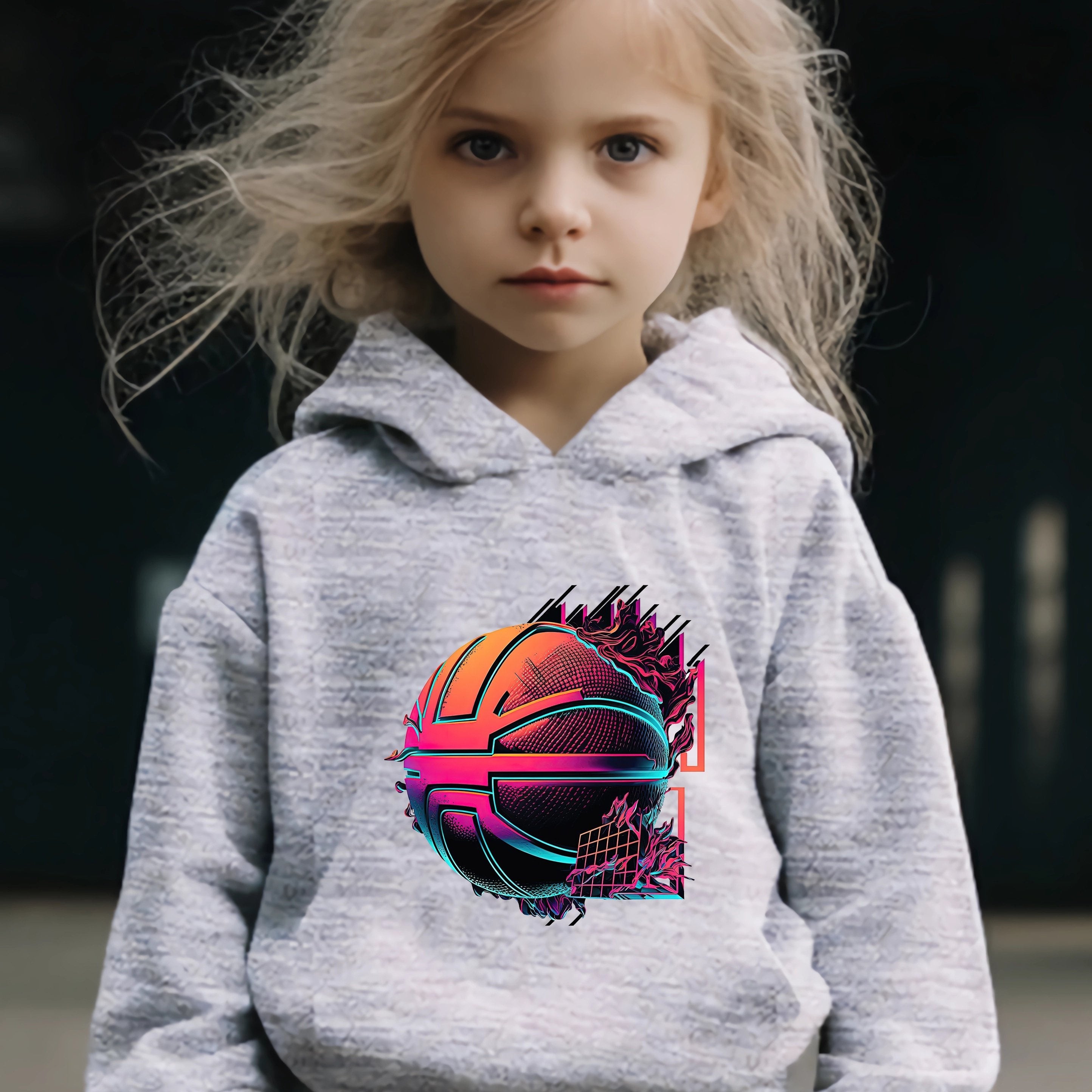 2pcs Basketball Print Outfits Girls Hoodies Jogger Pants Set For Girls Sports