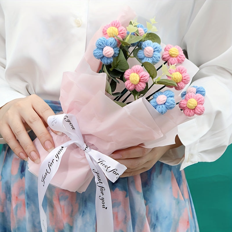 Creative Crochet Wool Eternal Flower Puffs Bouquet Handicrafts Flower