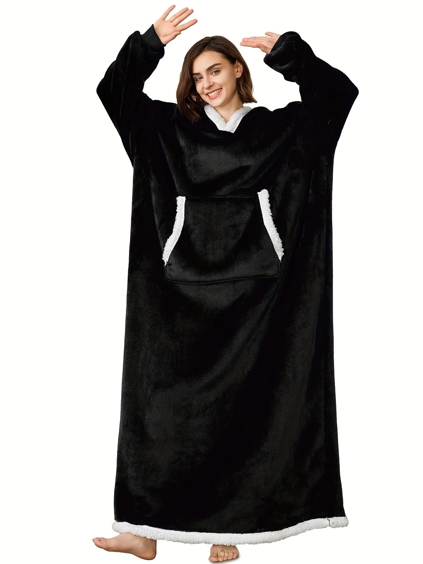 Women's Plus Winter Flannel Sherpa Hooded Robe