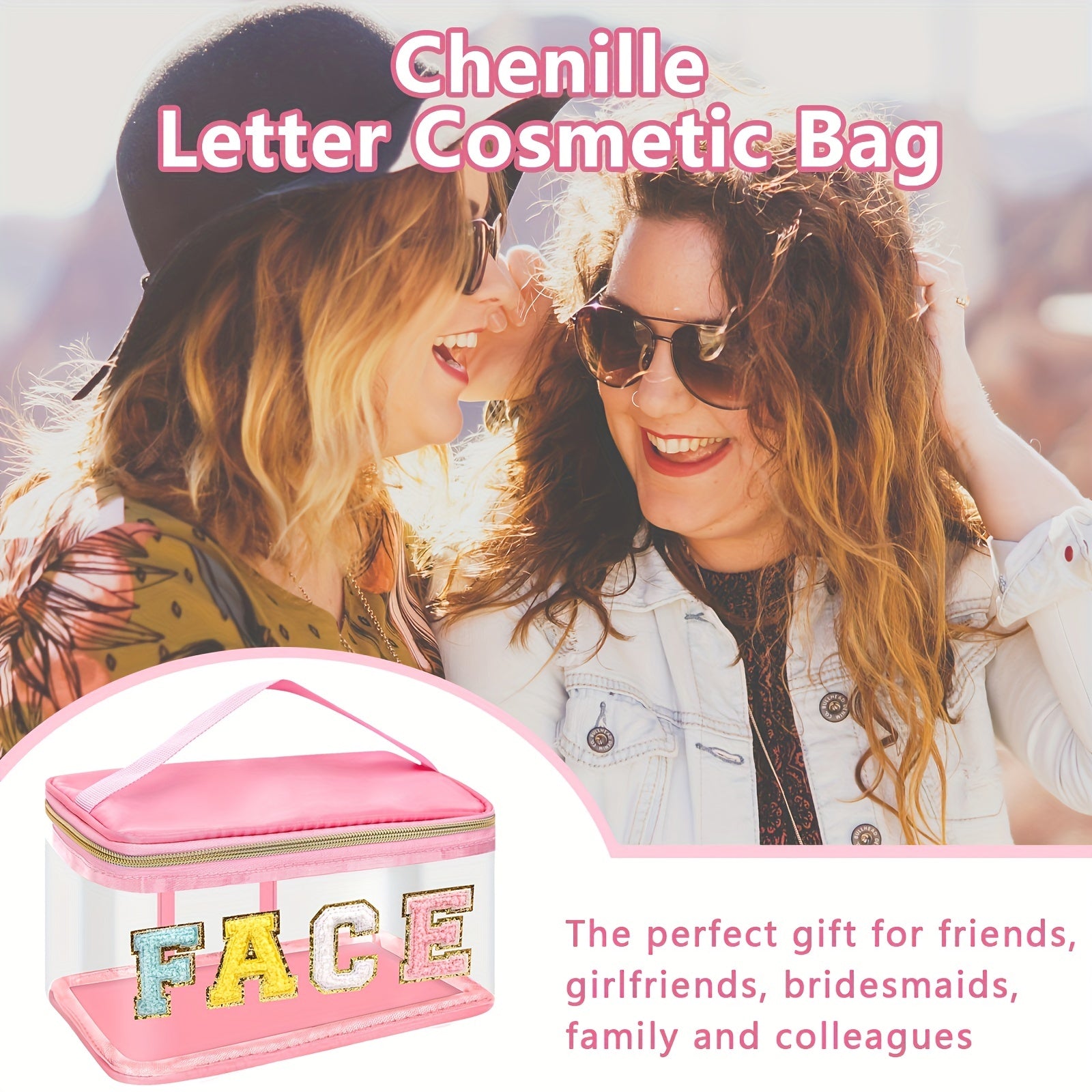 Chenille Letter Clear Makeup Bag Waterproof Glitter Cosmetic Handbag