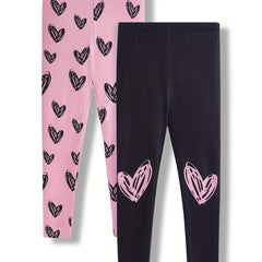 Toddler Girls Heart Graphic Footless Leggings Stretchy Tight Fit Legging Pants