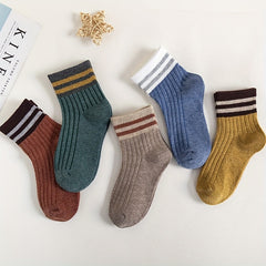5 Pairs Striped Knitted Crew Socks for Girls