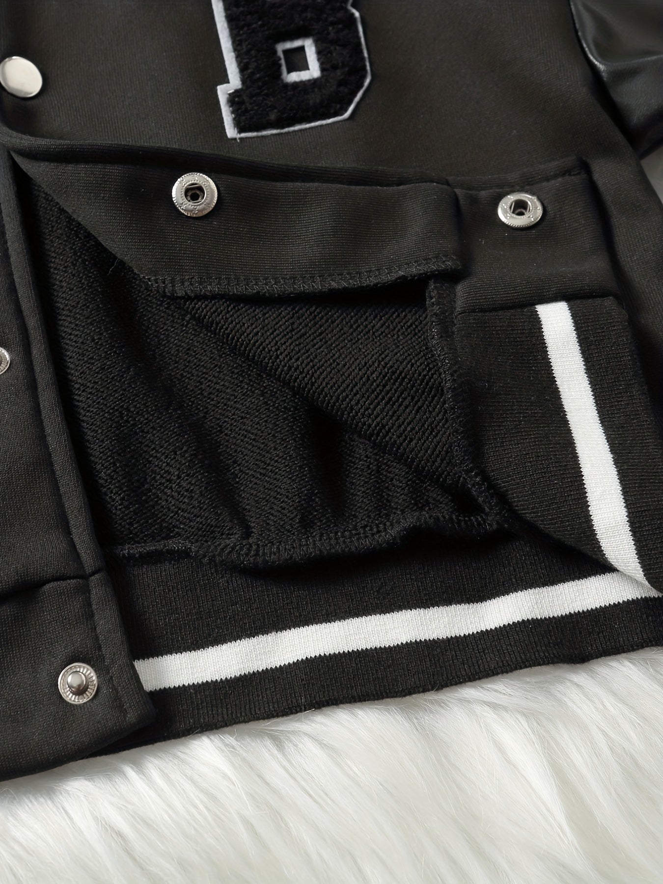 Girls' Leather Stitching Sleeves Baseball Jacket